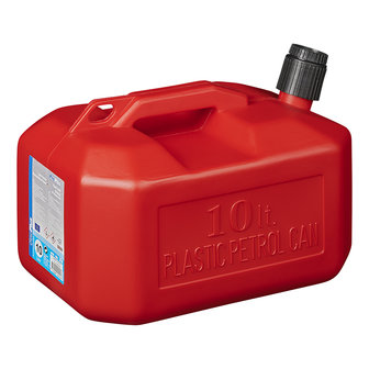 Jerrycan 10L kunststof rood UN-gekeurd (laag model)