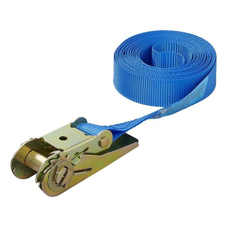 Spanband blauw met ratel 5 meter