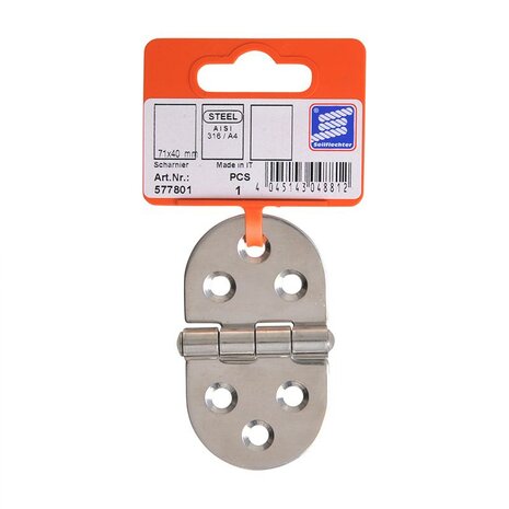 Scharnier 80x30mm, A2 RVS AISI 316, 6 gaats