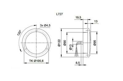 Achtuitrijlicht LED chrome rand